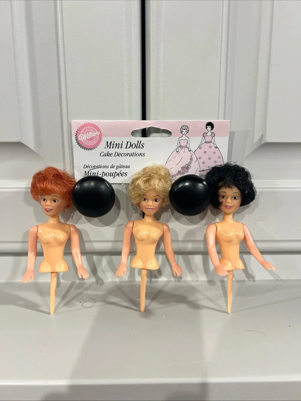 Wilton Mini Doll Cake Toppers - Red, Blonde, Black Hair
